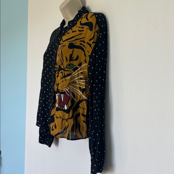 Zara - Tiger Black Polka Dot Button Down Long Sleeve Blouse Size Medium - Picture 4 of 8